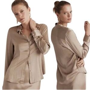 Madewell Darted Button-Up
Shirt Blouse Top 12 Satin
Matchstick Champagne Gold